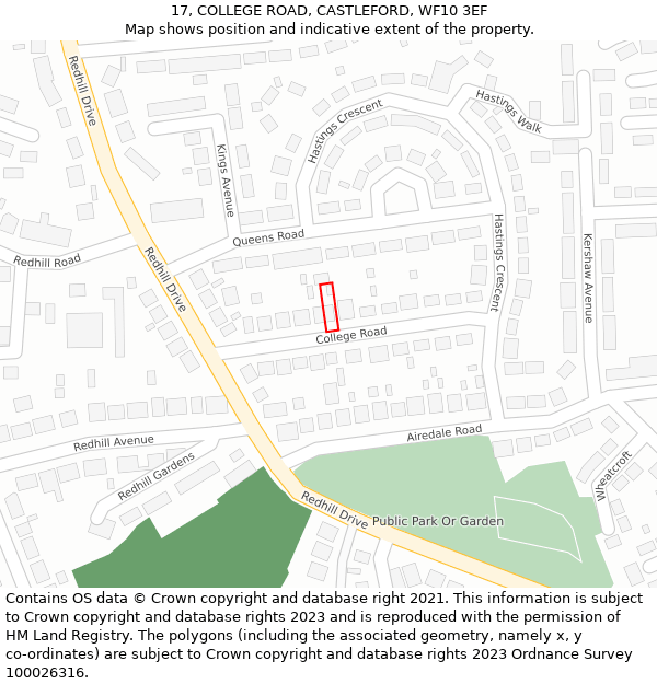 17, COLLEGE ROAD, CASTLEFORD, WF10 3EF: Location map and indicative extent of plot