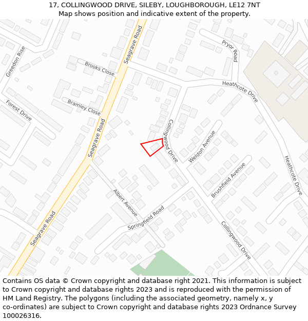 17, COLLINGWOOD DRIVE, SILEBY, LOUGHBOROUGH, LE12 7NT: Location map and indicative extent of plot