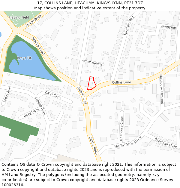 17, COLLINS LANE, HEACHAM, KING'S LYNN, PE31 7DZ: Location map and indicative extent of plot