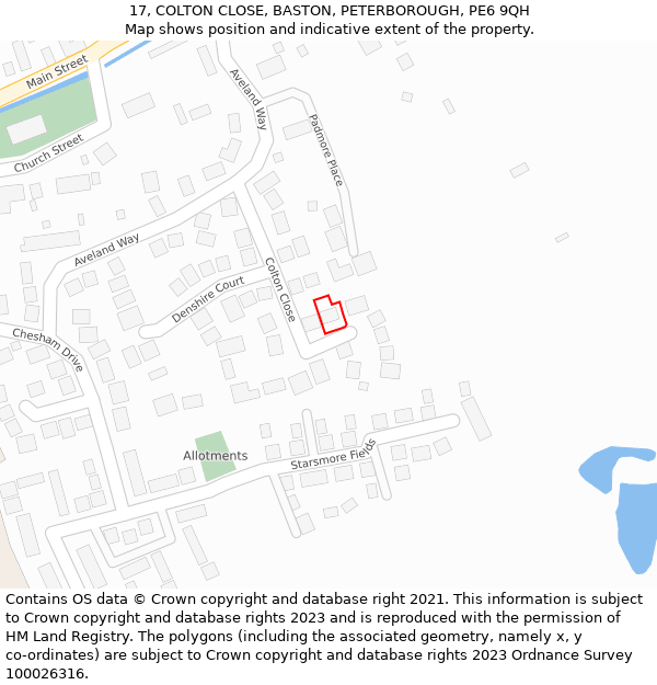 17, COLTON CLOSE, BASTON, PETERBOROUGH, PE6 9QH: Location map and indicative extent of plot