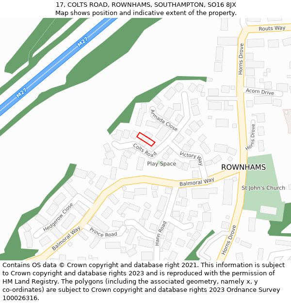 17, COLTS ROAD, ROWNHAMS, SOUTHAMPTON, SO16 8JX: Location map and indicative extent of plot