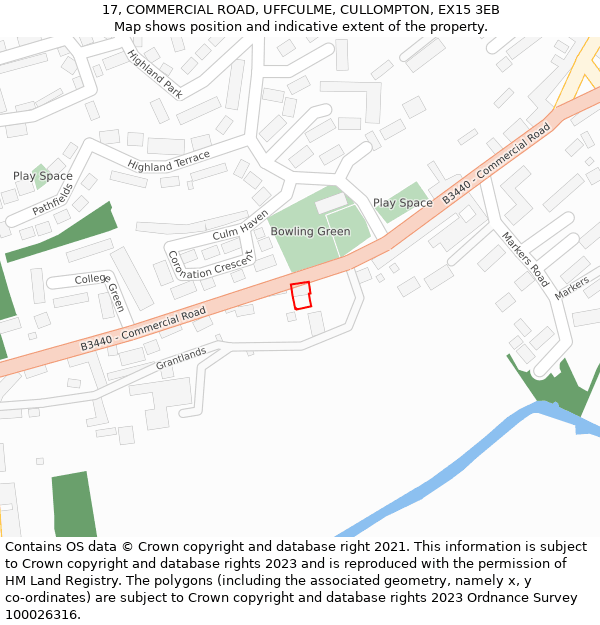 17, COMMERCIAL ROAD, UFFCULME, CULLOMPTON, EX15 3EB: Location map and indicative extent of plot