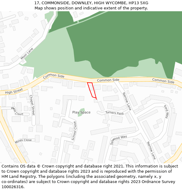 17, COMMONSIDE, DOWNLEY, HIGH WYCOMBE, HP13 5XG: Location map and indicative extent of plot