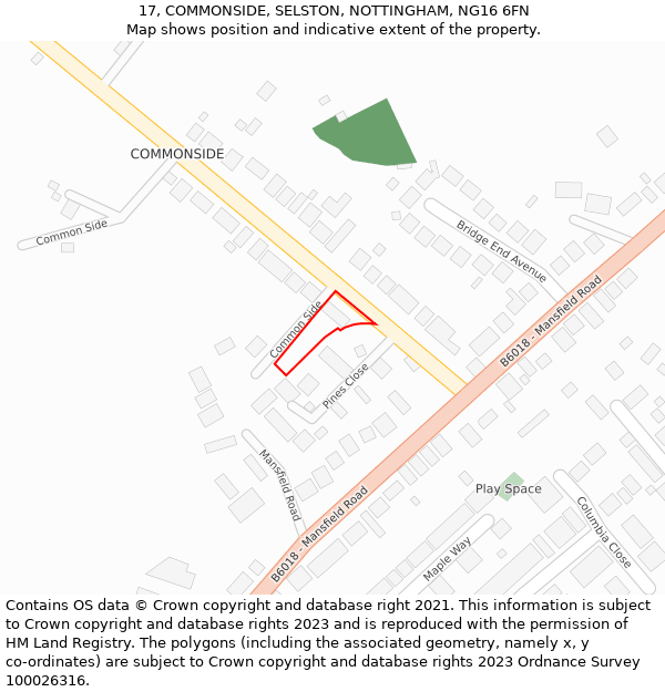 17, COMMONSIDE, SELSTON, NOTTINGHAM, NG16 6FN: Location map and indicative extent of plot