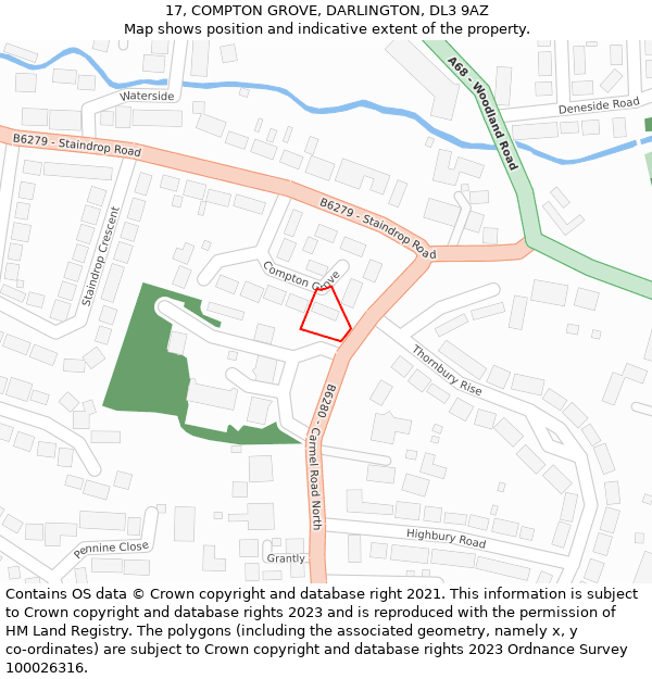 17, COMPTON GROVE, DARLINGTON, DL3 9AZ: Location map and indicative extent of plot