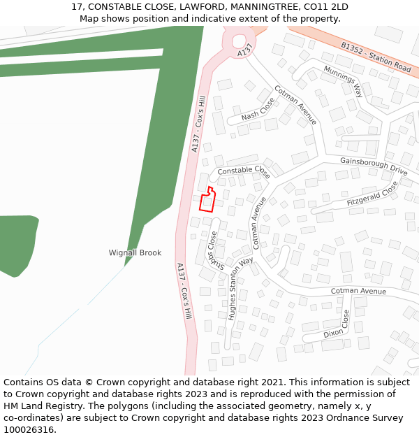 17, CONSTABLE CLOSE, LAWFORD, MANNINGTREE, CO11 2LD: Location map and indicative extent of plot