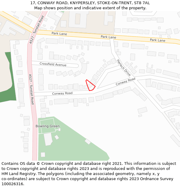 17, CONWAY ROAD, KNYPERSLEY, STOKE-ON-TRENT, ST8 7AL: Location map and indicative extent of plot