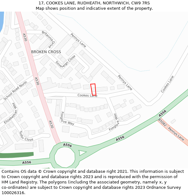 17, COOKES LANE, RUDHEATH, NORTHWICH, CW9 7RS: Location map and indicative extent of plot