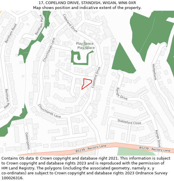 17, COPELAND DRIVE, STANDISH, WIGAN, WN6 0XR: Location map and indicative extent of plot