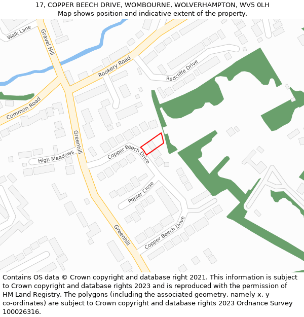 17, COPPER BEECH DRIVE, WOMBOURNE, WOLVERHAMPTON, WV5 0LH: Location map and indicative extent of plot