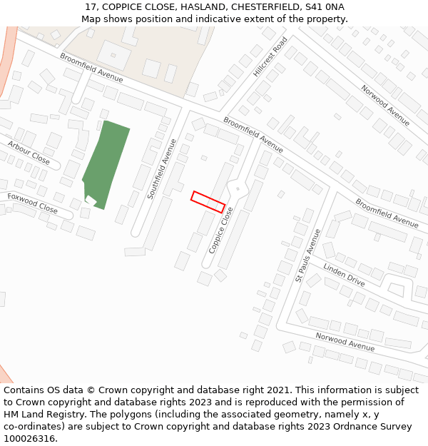 17, COPPICE CLOSE, HASLAND, CHESTERFIELD, S41 0NA: Location map and indicative extent of plot