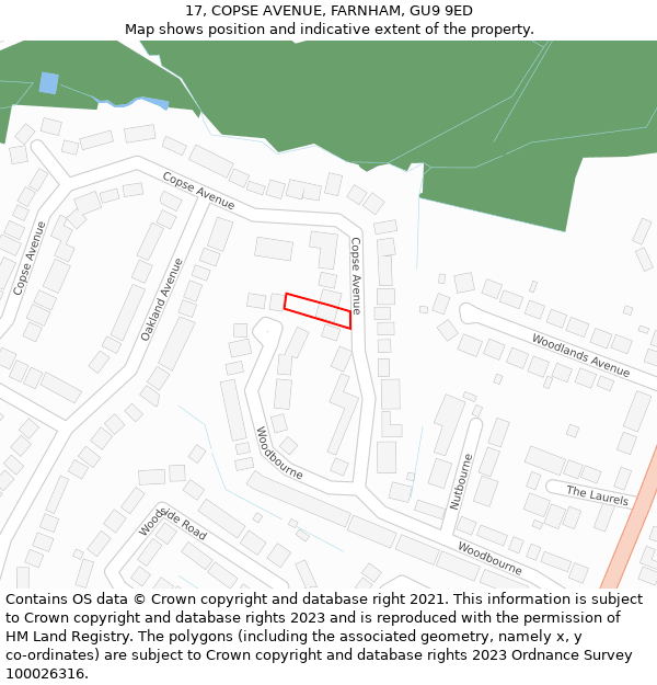 17, COPSE AVENUE, FARNHAM, GU9 9ED: Location map and indicative extent of plot