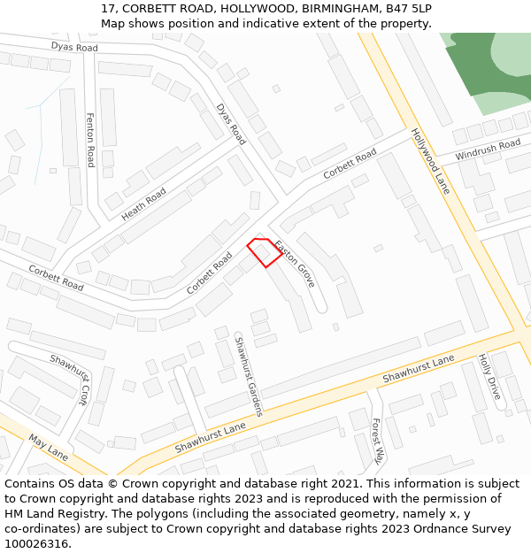 17, CORBETT ROAD, HOLLYWOOD, BIRMINGHAM, B47 5LP: Location map and indicative extent of plot