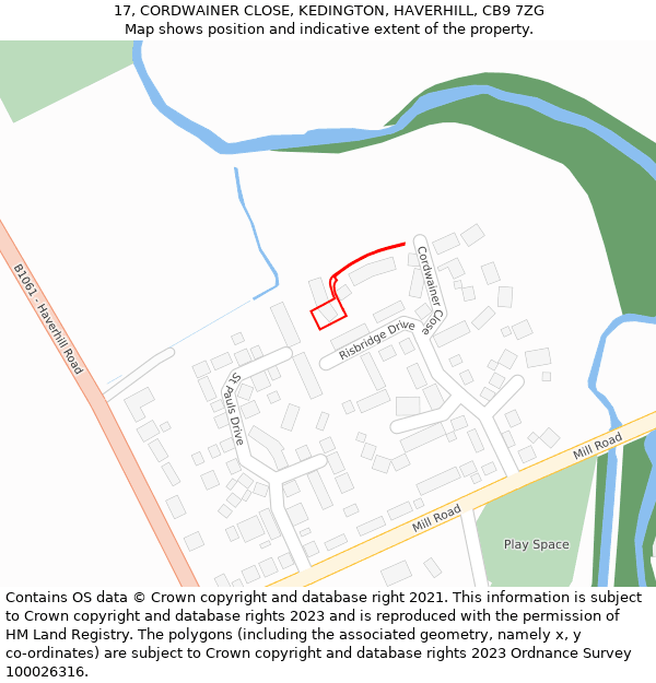 17, CORDWAINER CLOSE, KEDINGTON, HAVERHILL, CB9 7ZG: Location map and indicative extent of plot