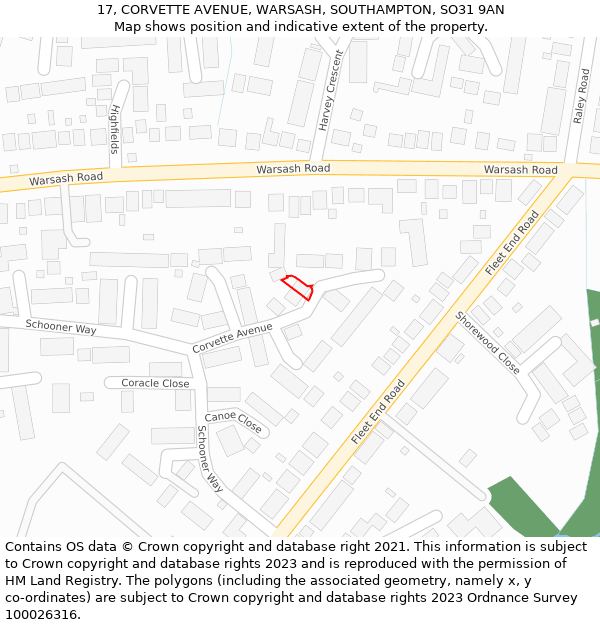 17, CORVETTE AVENUE, WARSASH, SOUTHAMPTON, SO31 9AN: Location map and indicative extent of plot