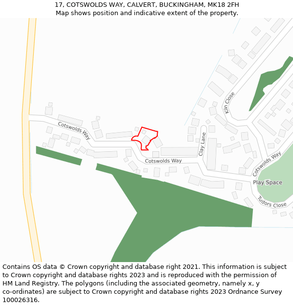 17, COTSWOLDS WAY, CALVERT, BUCKINGHAM, MK18 2FH: Location map and indicative extent of plot