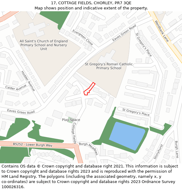 17, COTTAGE FIELDS, CHORLEY, PR7 3QE: Location map and indicative extent of plot