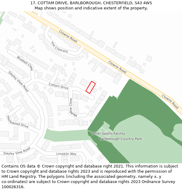 17, COTTAM DRIVE, BARLBOROUGH, CHESTERFIELD, S43 4WS: Location map and indicative extent of plot