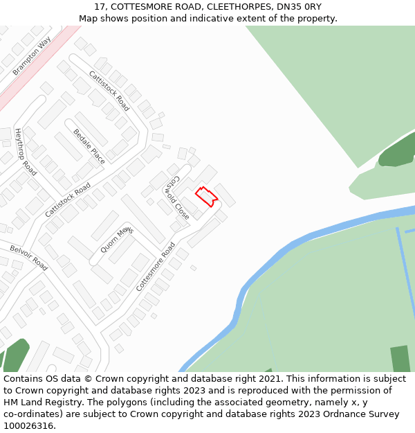 17, COTTESMORE ROAD, CLEETHORPES, DN35 0RY: Location map and indicative extent of plot
