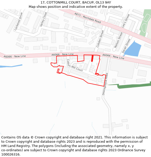 17, COTTONMILL COURT, BACUP, OL13 9AY: Location map and indicative extent of plot