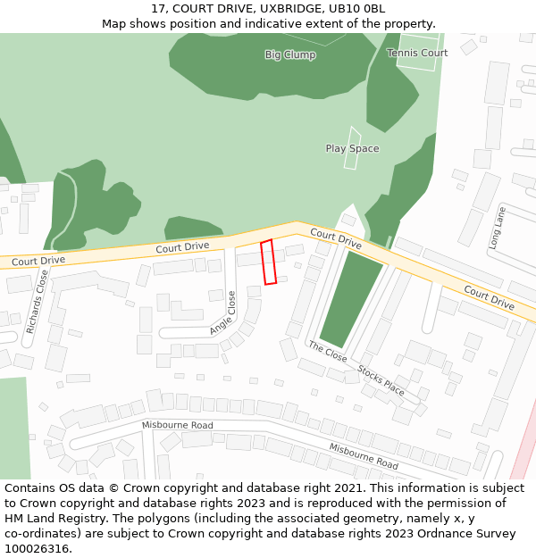 17, COURT DRIVE, UXBRIDGE, UB10 0BL: Location map and indicative extent of plot