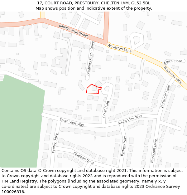 17, COURT ROAD, PRESTBURY, CHELTENHAM, GL52 5BL: Location map and indicative extent of plot