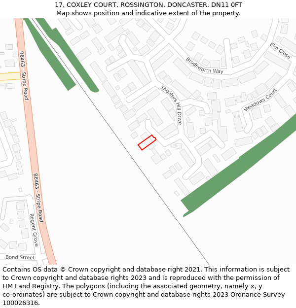 17, COXLEY COURT, ROSSINGTON, DONCASTER, DN11 0FT: Location map and indicative extent of plot