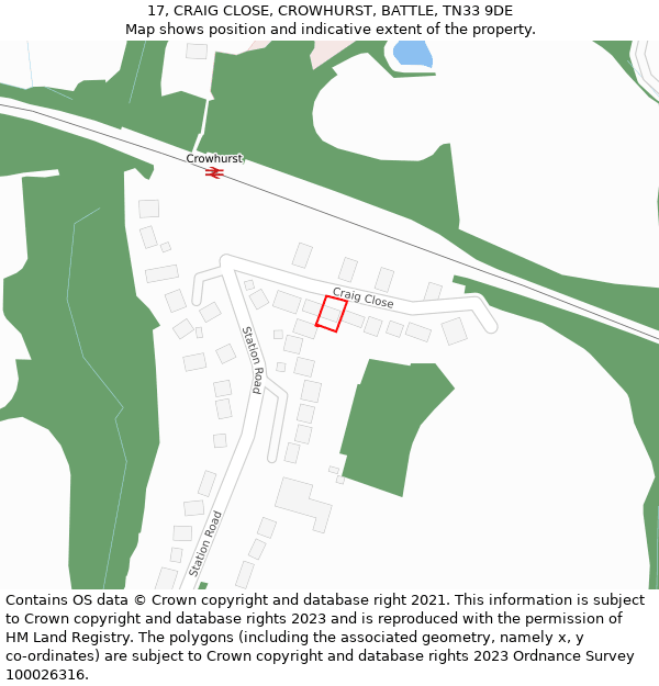 17, CRAIG CLOSE, CROWHURST, BATTLE, TN33 9DE: Location map and indicative extent of plot