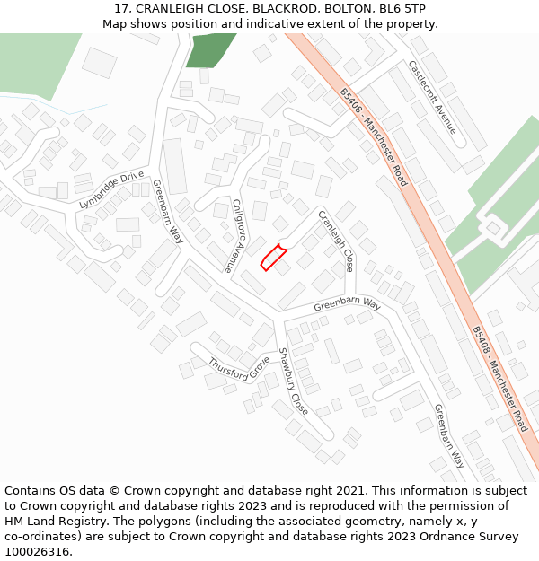 17, CRANLEIGH CLOSE, BLACKROD, BOLTON, BL6 5TP: Location map and indicative extent of plot