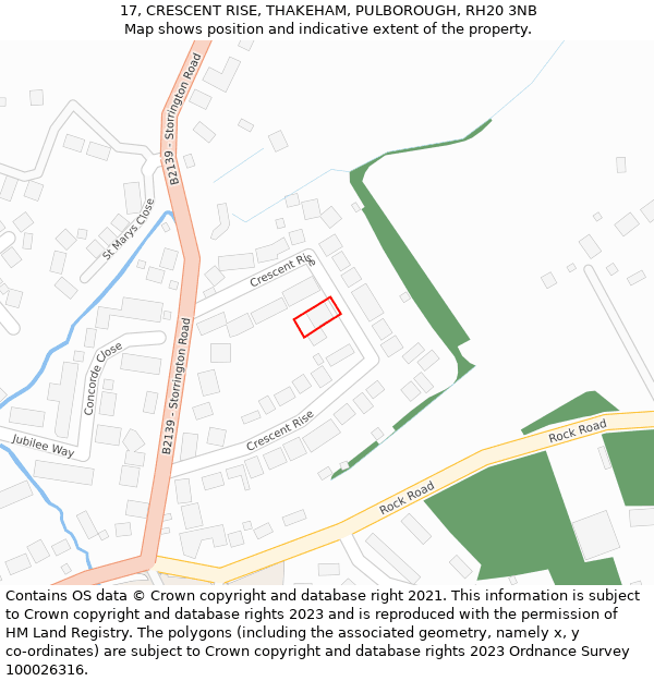 17, CRESCENT RISE, THAKEHAM, PULBOROUGH, RH20 3NB: Location map and indicative extent of plot