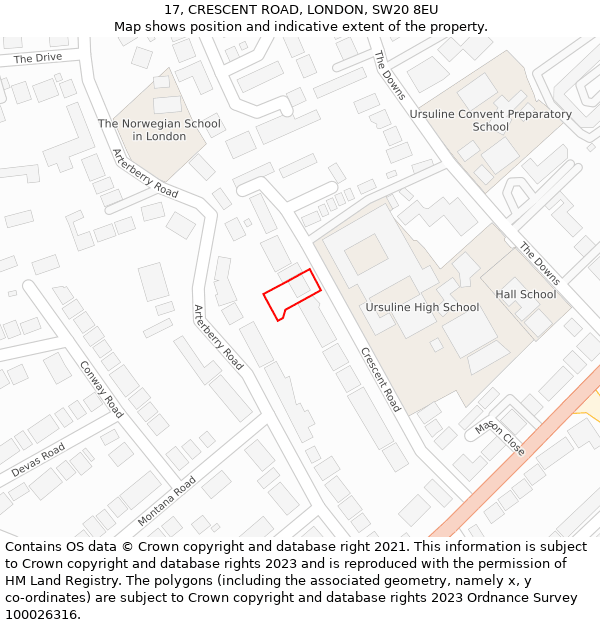 17, CRESCENT ROAD, LONDON, SW20 8EU: Location map and indicative extent of plot