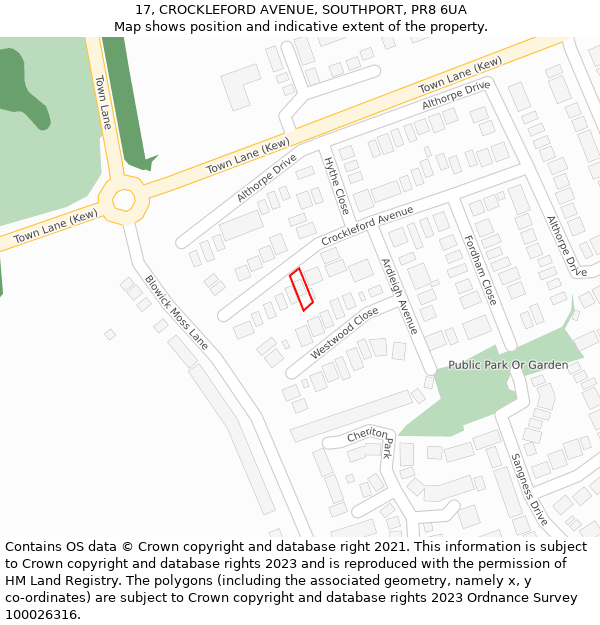 17, CROCKLEFORD AVENUE, SOUTHPORT, PR8 6UA: Location map and indicative extent of plot