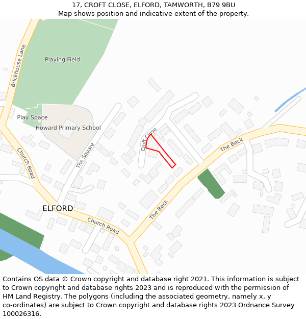 17, CROFT CLOSE, ELFORD, TAMWORTH, B79 9BU: Location map and indicative extent of plot