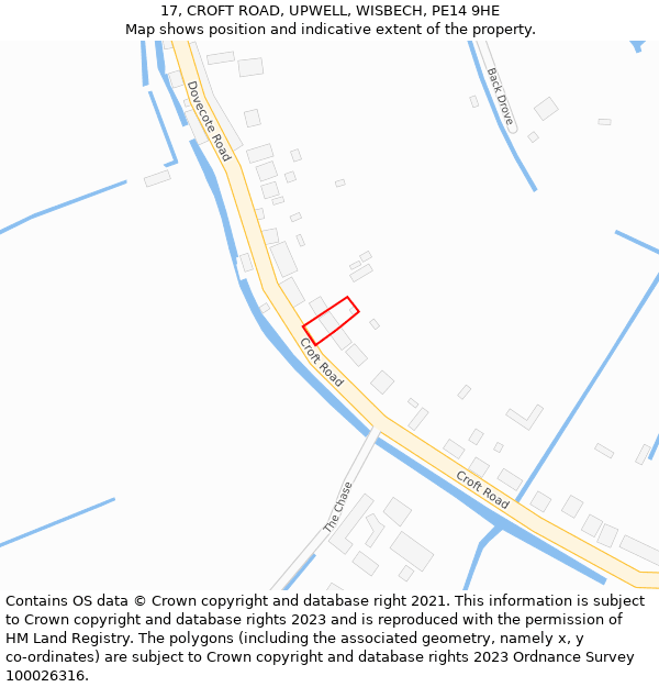 17, CROFT ROAD, UPWELL, WISBECH, PE14 9HE: Location map and indicative extent of plot