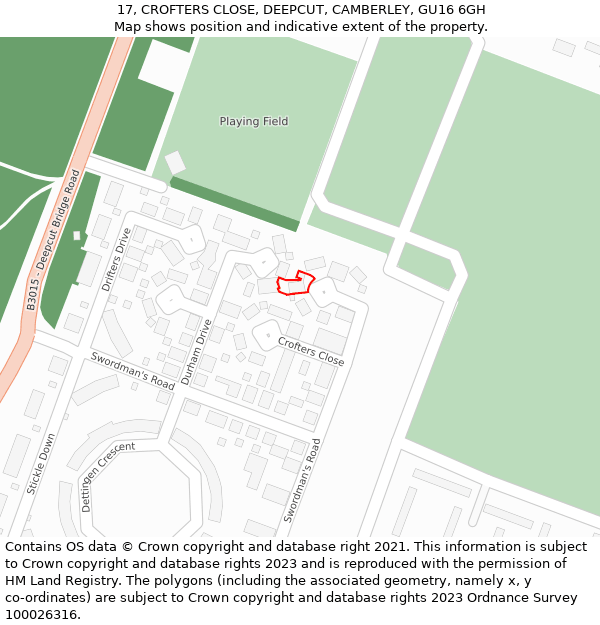 17, CROFTERS CLOSE, DEEPCUT, CAMBERLEY, GU16 6GH: Location map and indicative extent of plot