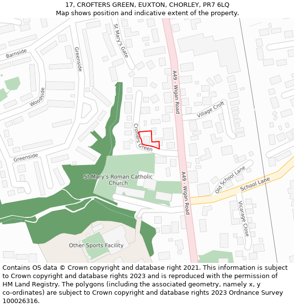 17, CROFTERS GREEN, EUXTON, CHORLEY, PR7 6LQ: Location map and indicative extent of plot