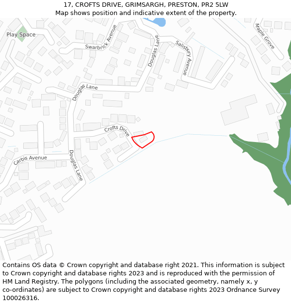 17, CROFTS DRIVE, GRIMSARGH, PRESTON, PR2 5LW: Location map and indicative extent of plot