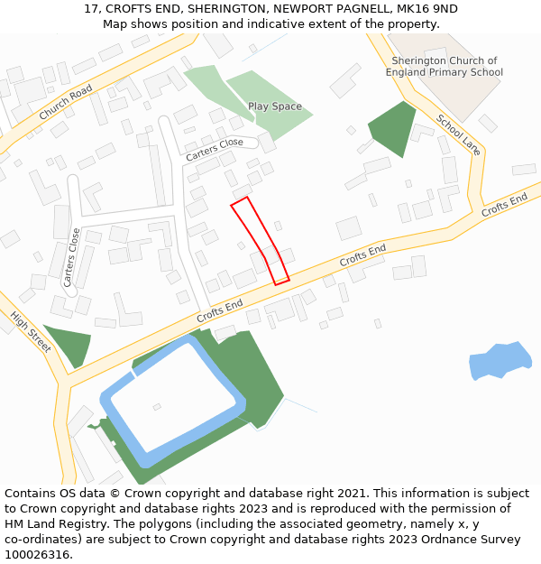 17, CROFTS END, SHERINGTON, NEWPORT PAGNELL, MK16 9ND: Location map and indicative extent of plot