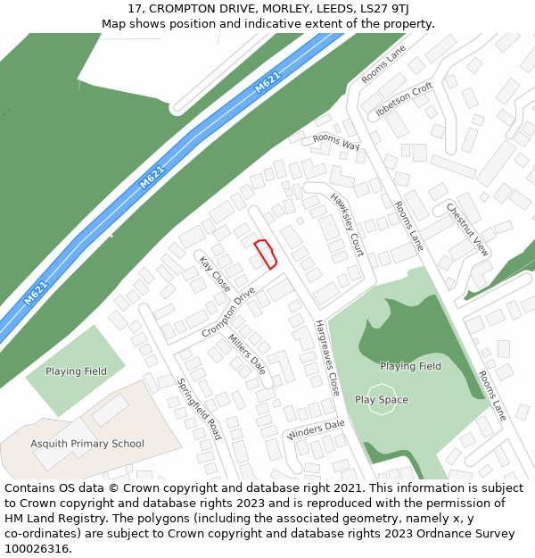 17, CROMPTON DRIVE, MORLEY, LEEDS, LS27 9TJ: Location map and indicative extent of plot