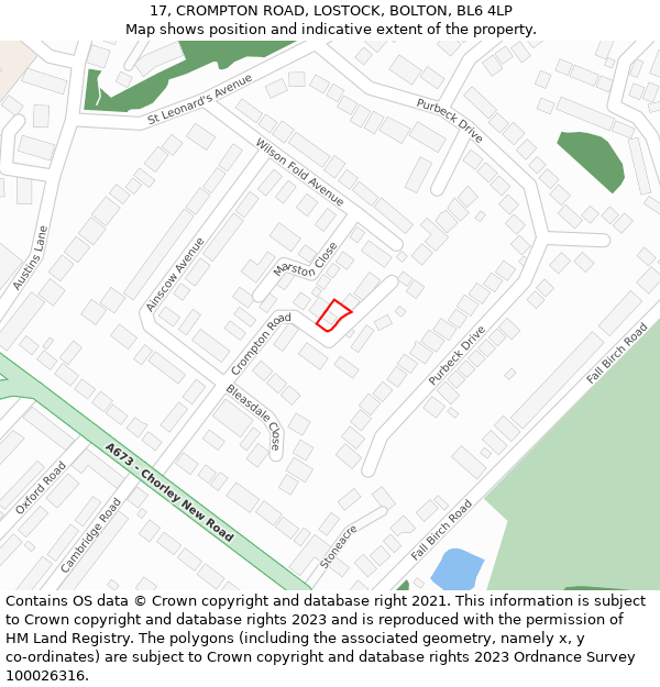 17, CROMPTON ROAD, LOSTOCK, BOLTON, BL6 4LP: Location map and indicative extent of plot