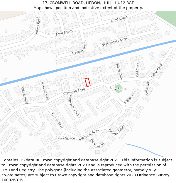 17, CROMWELL ROAD, HEDON, HULL, HU12 8GF: Location map and indicative extent of plot