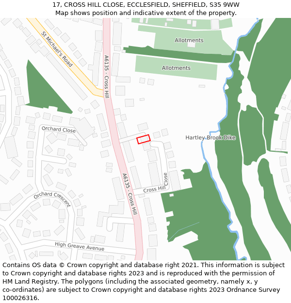 17, CROSS HILL CLOSE, ECCLESFIELD, SHEFFIELD, S35 9WW: Location map and indicative extent of plot