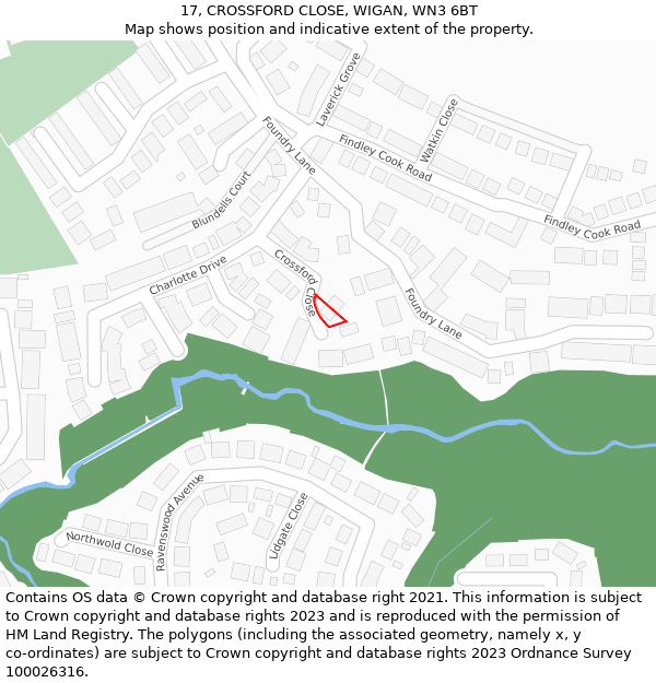 17, CROSSFORD CLOSE, WIGAN, WN3 6BT: Location map and indicative extent of plot