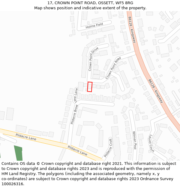 17, CROWN POINT ROAD, OSSETT, WF5 8RG: Location map and indicative extent of plot