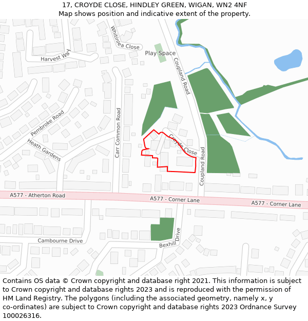 17, CROYDE CLOSE, HINDLEY GREEN, WIGAN, WN2 4NF: Location map and indicative extent of plot