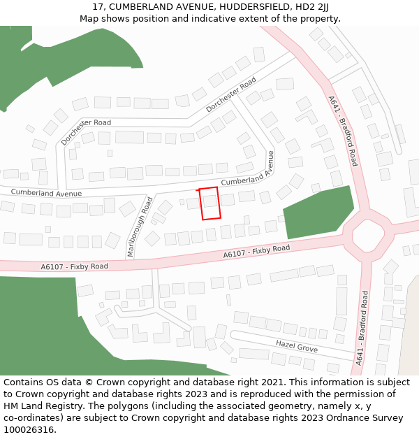 17, CUMBERLAND AVENUE, HUDDERSFIELD, HD2 2JJ: Location map and indicative extent of plot