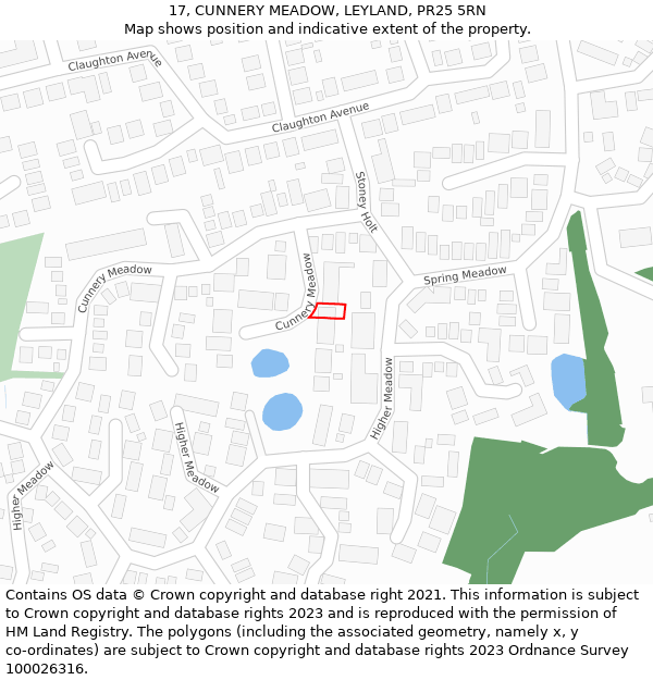 17, CUNNERY MEADOW, LEYLAND, PR25 5RN: Location map and indicative extent of plot