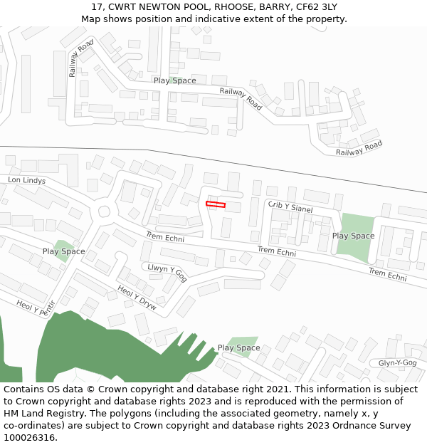 17, CWRT NEWTON POOL, RHOOSE, BARRY, CF62 3LY: Location map and indicative extent of plot