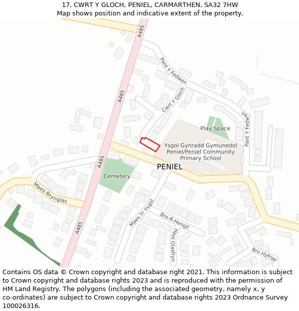 17, CWRT Y GLOCH, PENIEL, CARMARTHEN, SA32 7HW: Location map and indicative extent of plot