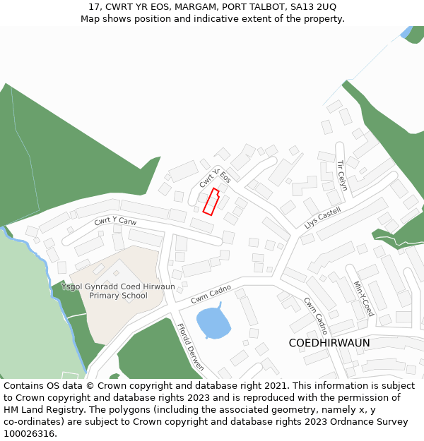 17, CWRT YR EOS, MARGAM, PORT TALBOT, SA13 2UQ: Location map and indicative extent of plot